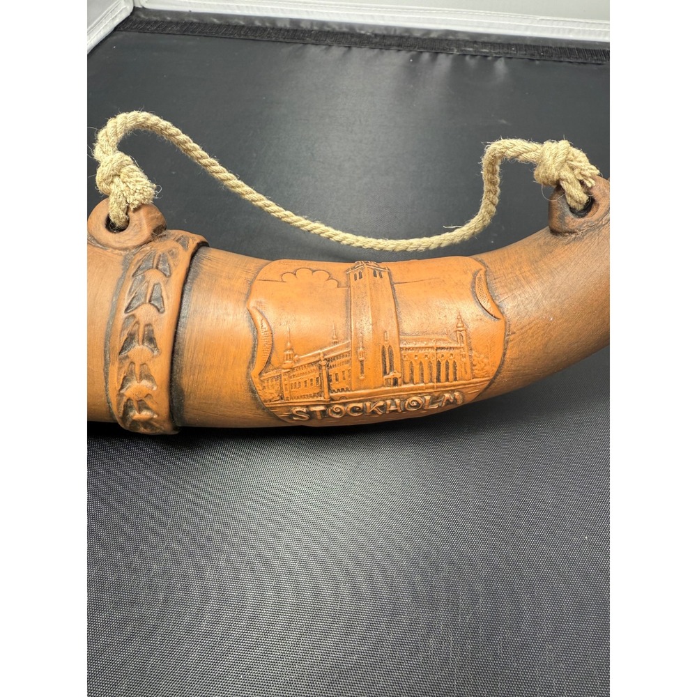 Vintage Stockholm Sweden Souvenir Horn Wall Hanging Nordic tourism memorabilia - Picture 2 of 7